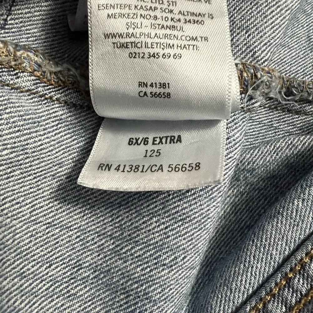 Polo Ralph Lauren‎ Denim Crop Jacket Girls 6X/6 Spellout Small Pony Trucker